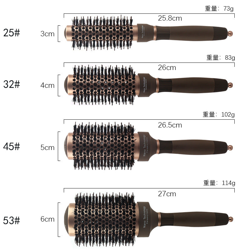 Hairdressing ceramic aluminum tube curly hair styling comb pig mane nylon brown cylinder hairdressing comb wholesale roll comb curly hair - image 3