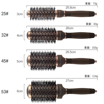 Hairdressing ceramic aluminum tube curly hair styling comb pig mane nylon brown cylinder hairdressing comb wholesale roll comb curly hair - image 3