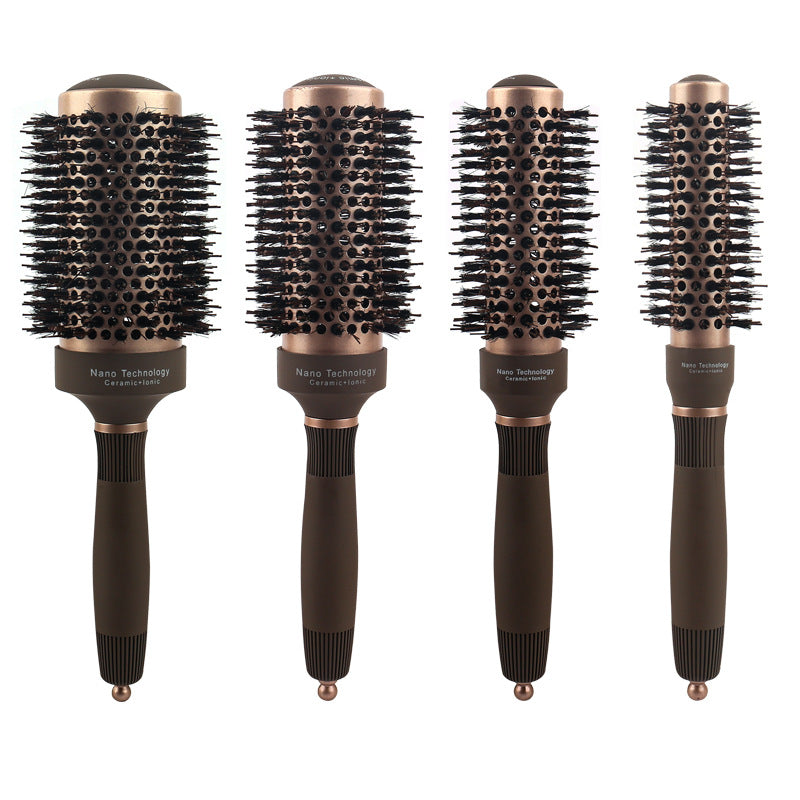 Hairdressing ceramic aluminum tube curly hair styling comb pig mane nylon brown cylinder hairdressing comb wholesale roll comb curly hair - image 5