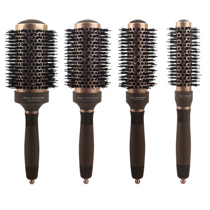Hairdressing ceramic aluminum tube curly hair styling comb pig mane nylon brown cylinder hairdressing comb wholesale roll comb curly hair - image 5