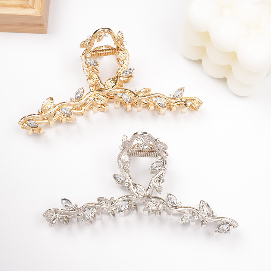 Korean alloy rhinestone grip clip leaves high-end sweet hair accessories hair clip hair accessories shark clip back of the head - image 1