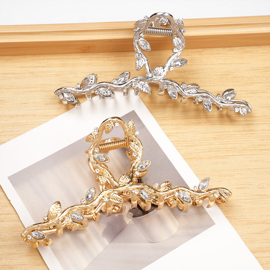 Korean alloy rhinestone grip clip leaves high-end sweet hair accessories hair clip hair accessories shark clip back of the head - image 2
