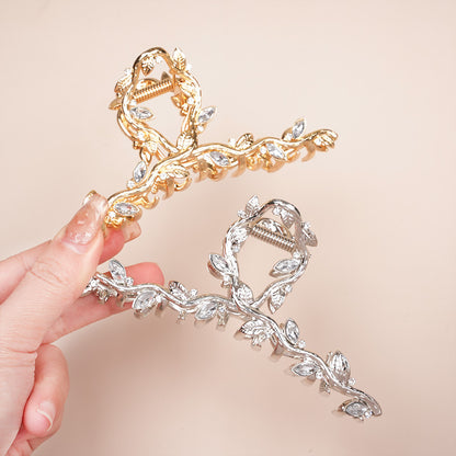 Korean alloy rhinestone grip clip leaves high-end sweet hair accessories hair clip hair accessories shark clip back of the head - image 3