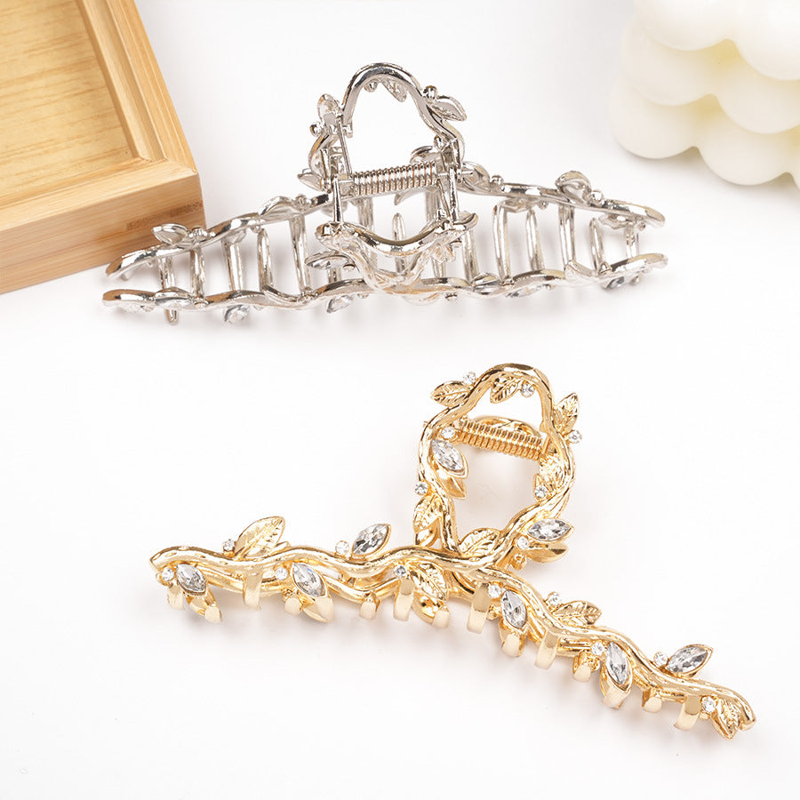 Korean alloy rhinestone grip clip leaves high-end sweet hair accessories hair clip hair accessories shark clip back of the head - image 4