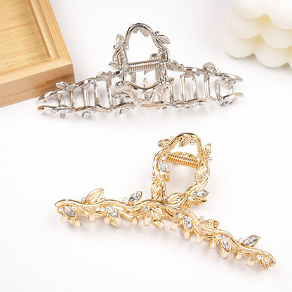 Korean alloy rhinestone grip clip leaves high-end sweet hair accessories hair clip hair accessories shark clip back of the head - image 4
