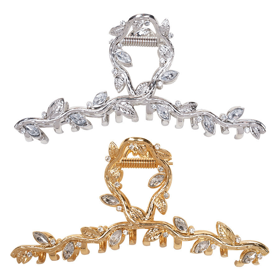 Korean alloy rhinestone grip clip leaves high-end sweet hair accessories hair clip hair accessories shark clip back of the head - image 5