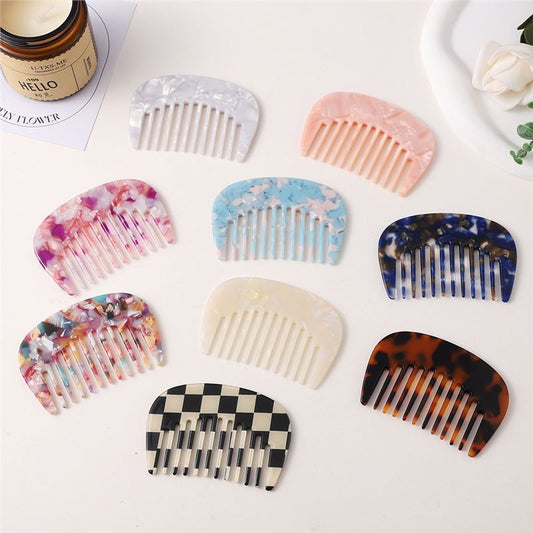 Texted Marble Acetic Acid Plate Wide Teeth U-Shaped Mini small size Hair Comb Japanese and Korean Style Retro Girl Hair Comb - image 1