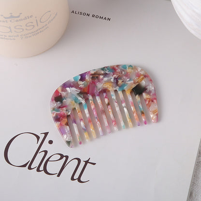 Texted Marble Acetic Acid Plate Wide Teeth U-Shaped Mini small size Hair Comb Japanese and Korean Style Retro Girl Hair Comb - image 3