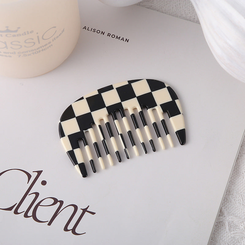 Texted Marble Acetic Acid Plate Wide Teeth U-Shaped Mini small size Hair Comb Japanese and Korean Style Retro Girl Hair Comb - image 4