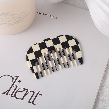 Texted Marble Acetic Acid Plate Wide Teeth U-Shaped Mini small size Hair Comb Japanese and Korean Style Retro Girl Hair Comb - image 4