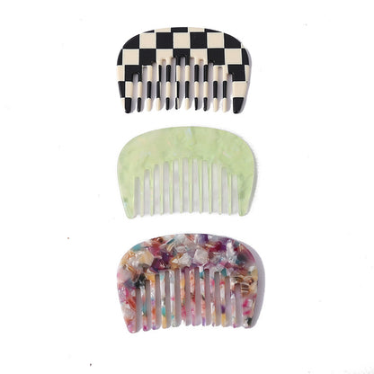 Texted Marble Acetic Acid Plate Wide Teeth U-Shaped Mini small size Hair Comb Japanese and Korean Style Retro Girl Hair Comb - image 5