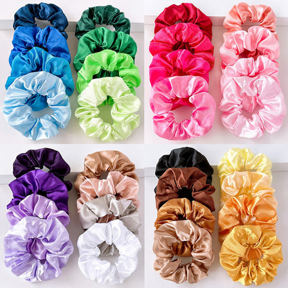 Cross-border Amazon Sading Fabric Large Intestine Hair Ring Hair Rope Europe and America Solid Color Simple Hair Rope Hair Accessories Wholesale - image 1