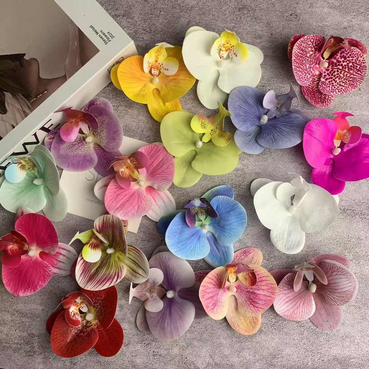 Net red Phalaenopsis flower head 3d printing film simulation diy hair card decorative flower 9cm hand gift candy box - image 1