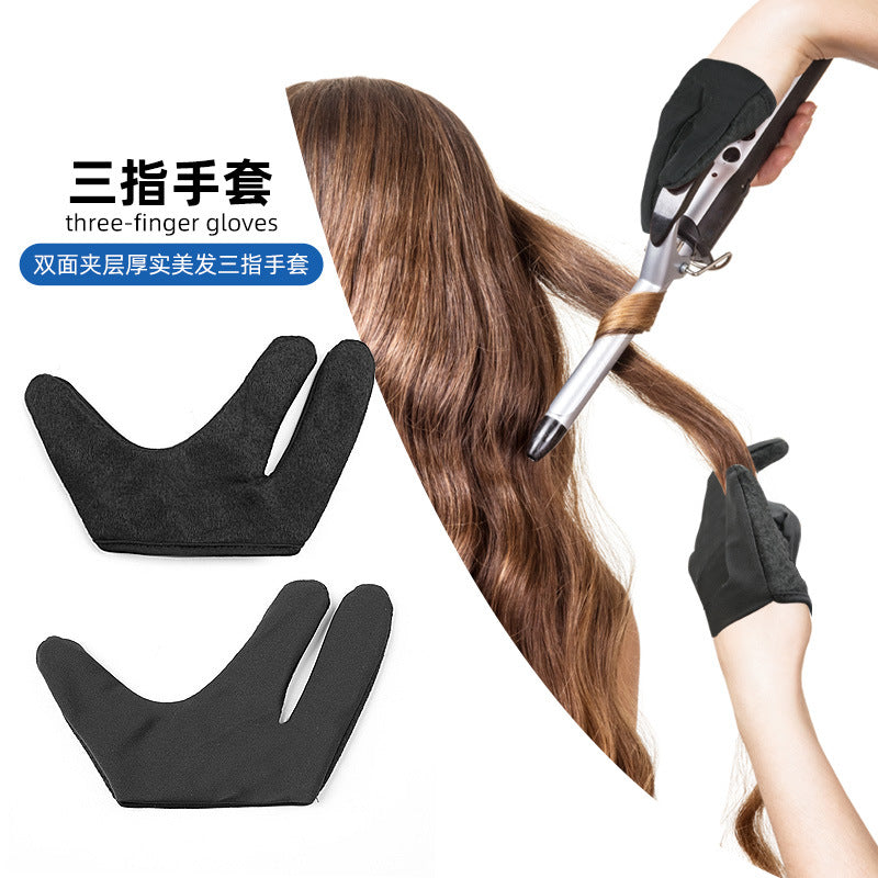 Three-Finger Hair Insulation Gloves Double-Sided Sandwich Thick Hair Salon Straightening Hair Curling Rod Self-Use Gloves - image 1