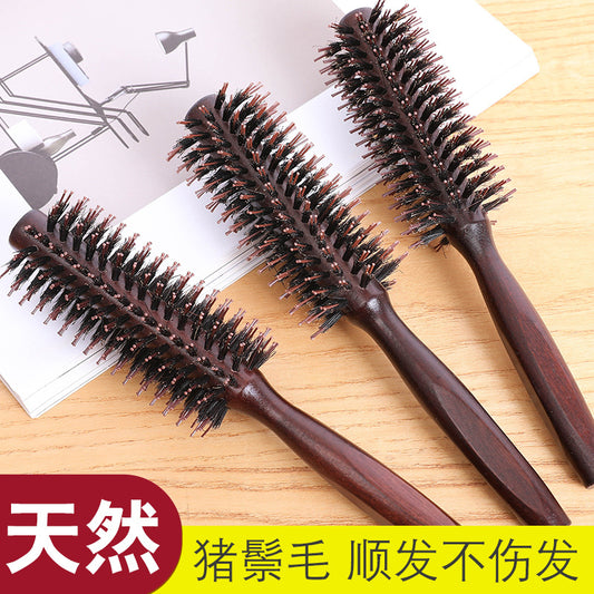 Boar Bristle Curling Comb Household Wooden Comb Blow Styling Inner Buckle Roller Comb Hair Salon Hairdressing Tool Cylinder Curling Comb - image 2