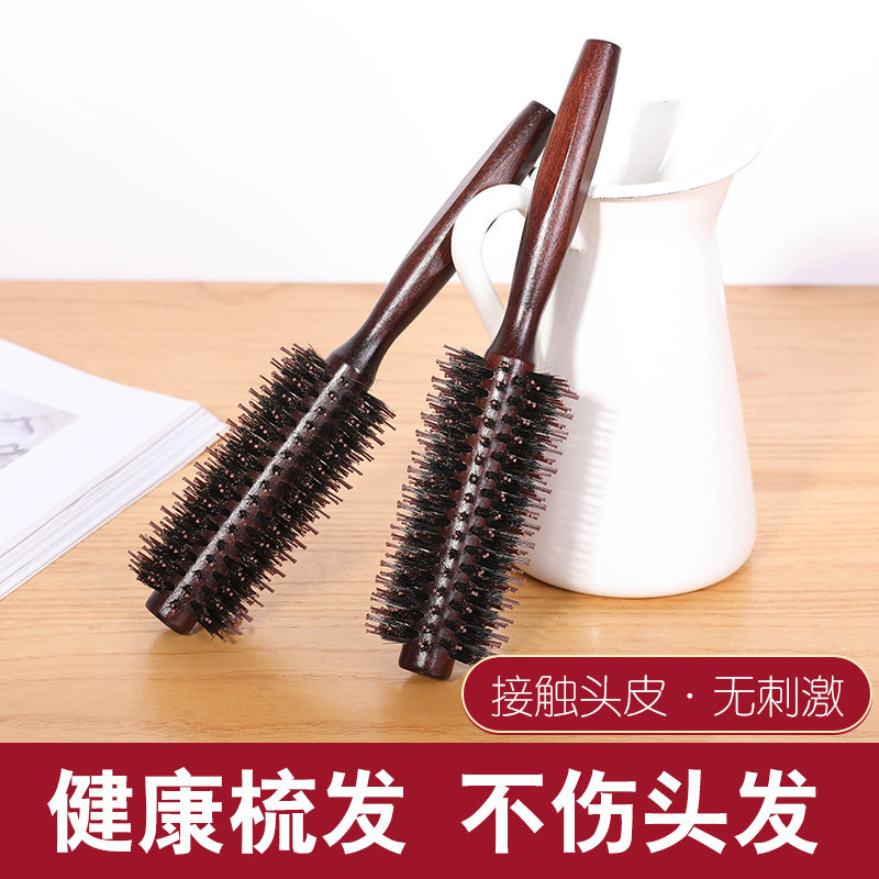 Boar Bristle Curling Comb Household Wooden Comb Blow Styling Inner Buckle Roller Comb Hair Salon Hairdressing Tool Cylinder Curling Comb - image 3