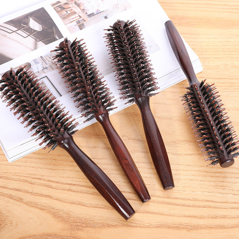 Boar Bristle Curling Comb Household Wooden Comb Blow Styling Inner Buckle Roller Comb Hair Salon Hairdressing Tool Cylinder Curling Comb - image 4