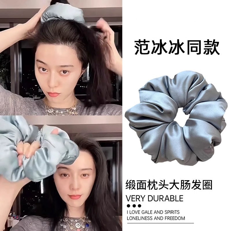 French Satin Bowel Pillow Large Size Silk Sleeping Hair Rope High Elastic Curly Hair Artifact Hair Rope for Women - image 1