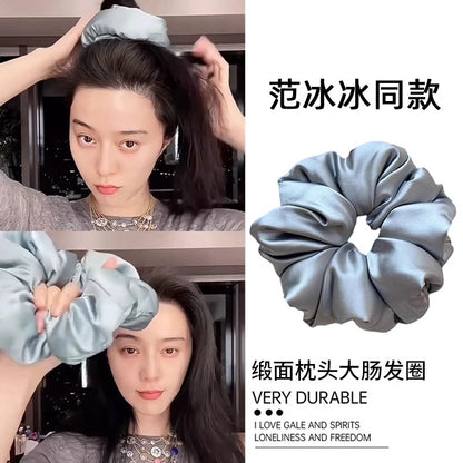 French Satin Bowel Pillow Large Size Silk Sleeping Hair Rope High Elastic Curly Hair Artifact Hair Rope for Women - image 1