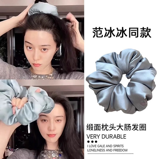 French Satin Bowel Pillow Large Size Silk Sleeping Hair Rope High Elastic Curly Hair Artifact Hair Rope for Women - image 1