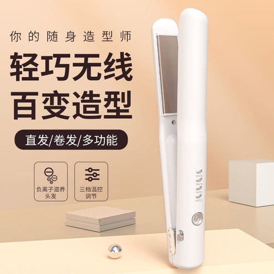 Cross-border Wireless Charging Straight Hair Splint Straight Roll Dual-purpose Curling Rod USB Splint Mini Portable Corn Fluffy - image 2