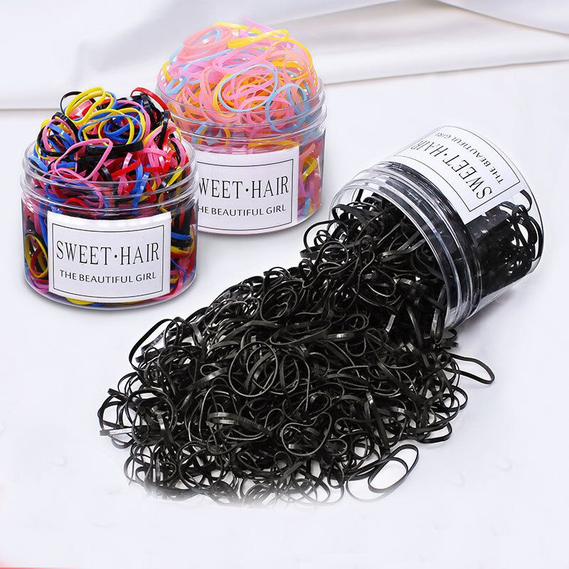New Boxed Hair Rope Black Large Round Bottle Color High Elastic Hair Ring Strong Pull Continuous Children's Disposable Small Rubber Tendons - image 1