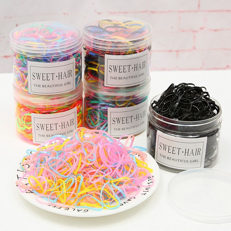 New Boxed Hair Rope Black Large Round Bottle Color High Elastic Hair Ring Strong Pull Continuous Children's Disposable Small Rubber Tendons - image 2