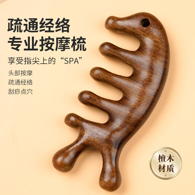 Massage Comb Sandalwood Head Meridian Comb Head Therapy Massage Scraping for Men and Women Scalp Dredging Anti-Wide Teeth Brush Hair Comb - image 1
