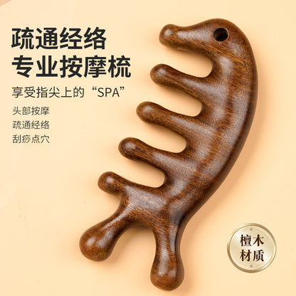 Massage Comb Sandalwood Head Meridian Comb Head Therapy Massage Scraping for Men and Women Scalp Dredging Anti-Wide Teeth Brush Hair Comb - image 1