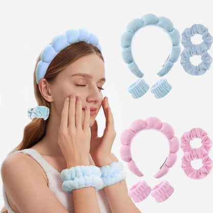 Amazon Wash Face Wrist Band Explosions Hair Band suit High Cranial Top Sponge Twist Cloud Headband Combination Hair Accessories - image 1