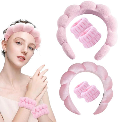 Amazon Wash Face Wrist Band Explosions Hair Band suit High Cranial Top Sponge Twist Cloud Headband Combination Hair Accessories - image 3