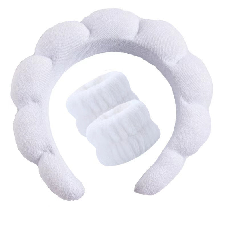Amazon Wash Face Wrist Band Explosions Hair Band suit High Cranial Top Sponge Twist Cloud Headband Combination Hair Accessories - image 5