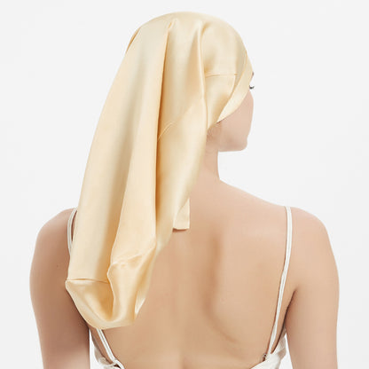Cross-border Hot-selling Silk Lace-up Nightcap Mulberry Silk Ribbon Long Tube Home Hair Care Hat - image 5