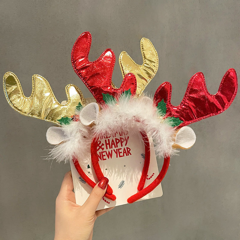 Christmas Headband Women Christmas Antlers Hair Stamp Headwear Holiday Decorative Gift Big Bow Headband Hair Accessories Headwear - image 3