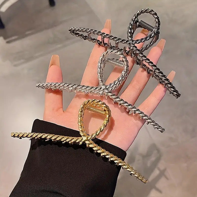 Fashion Metal Twist Shark Clip Simple Shark Clip Advanced Sense Ponytail Clip Cold Style Hairpin Light Luxury Large Hair Accessories - image 2