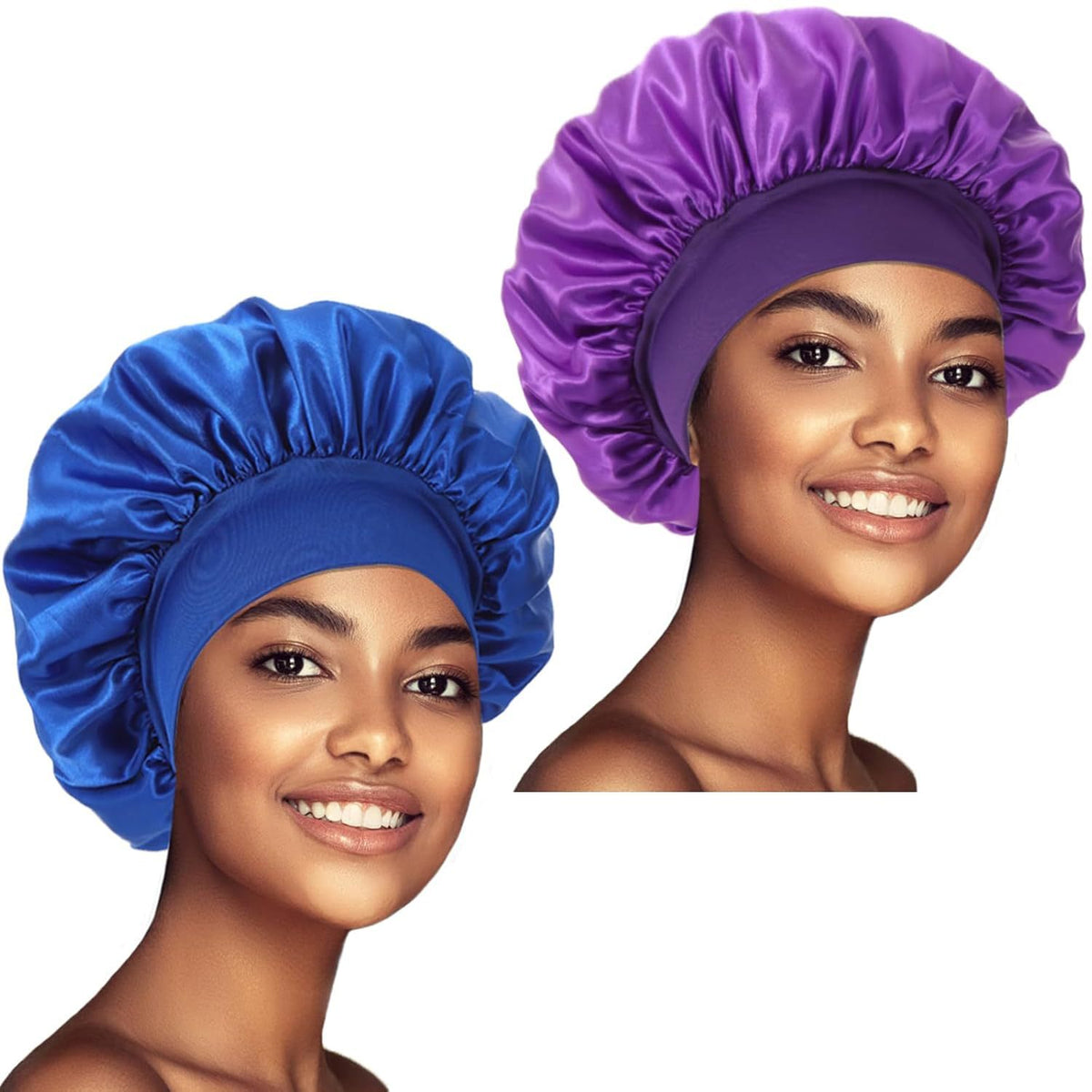 Amazon Women's Wide-brimmed High Stretch Hat Satin Nightcap Hair Shower Cap High-end Material Satin Hair Care Cap - image 2