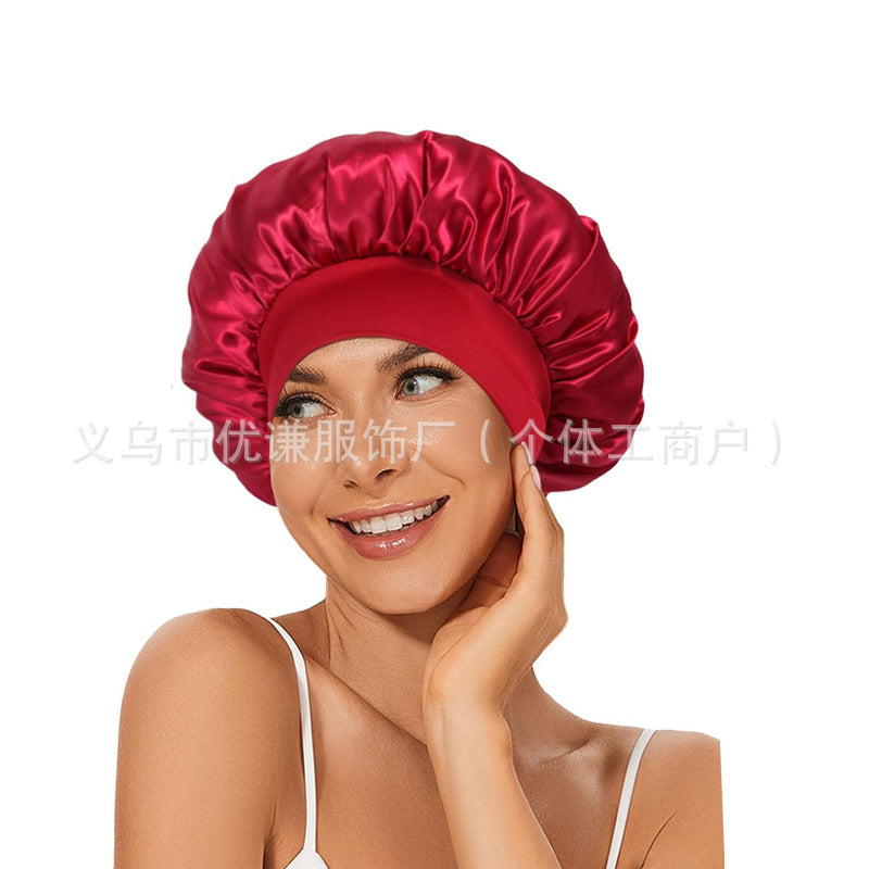 Amazon Women's Wide-brimmed High Stretch Hat Satin Nightcap Hair Shower Cap High-end Material Satin Hair Care Cap - image 3