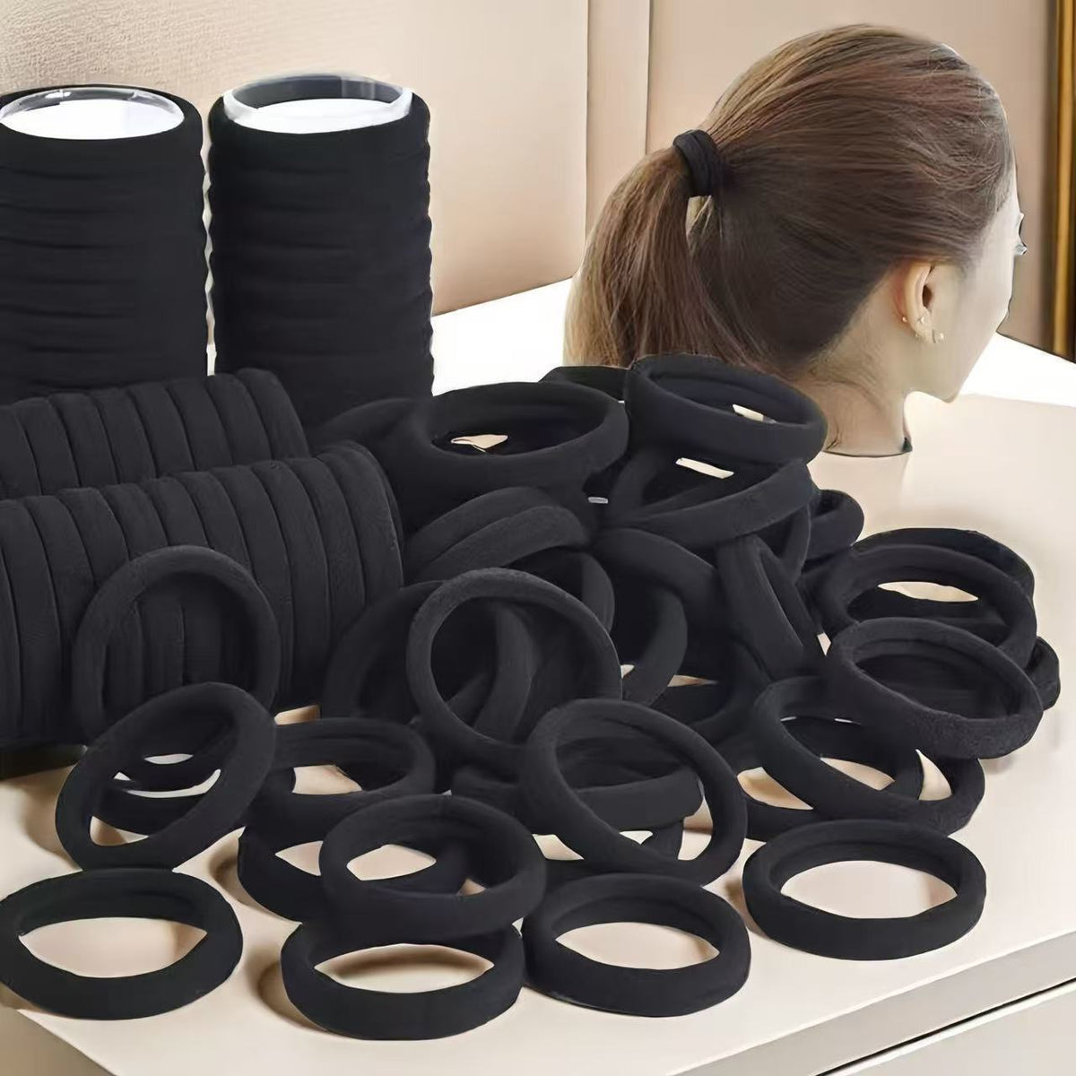 Seamless Black Hair Ring Towel Ring Women's Hair Rope Basic Base Rubber Band 4Cm.5Cm Diameter Manufacturer Wholesale - image 2