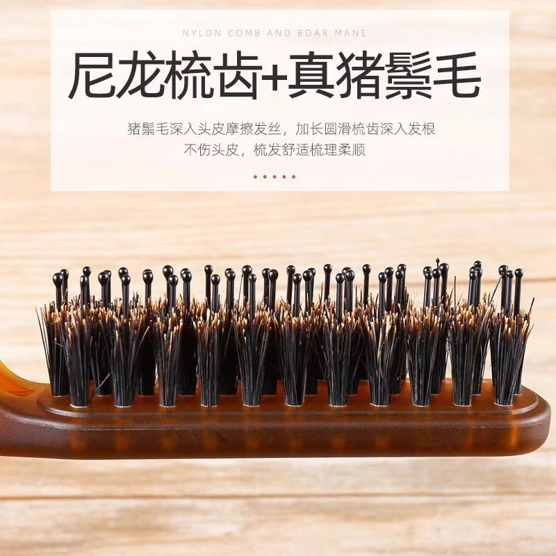 Amber-Colored Folding Comb with Imitation Boar Bristles That Won'T Hurt the Scalp, Small and Portable Travel Folding Comb with Boar Bristles - image 2