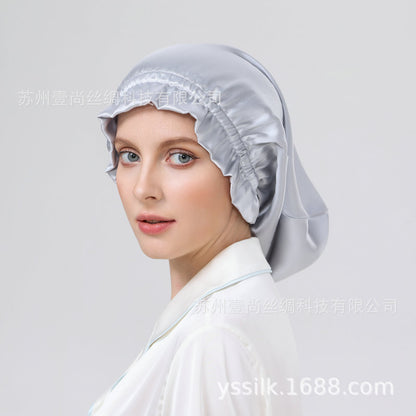 Silk Long Nightcap Long Hat Fungus Lace Mulberry Silk Women's Home Long Hair Hat Hot Sale Amazon - image 2