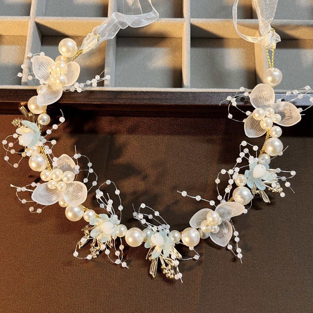 Children's Headband Sweet European Style Fairy Style Golden Leaf Headband Flower Wreath Pearl Headband Bride's New Crown - image 2