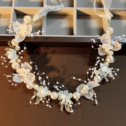 Children's Headband Sweet European Style Fairy Style Golden Leaf Headband Flower Wreath Pearl Headband Bride's New Crown - image 2