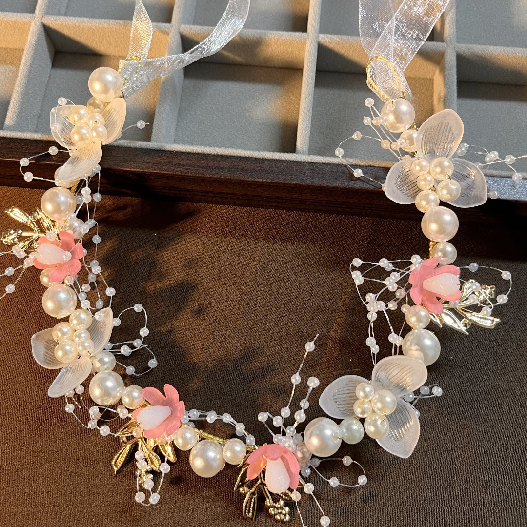 Children's Headband Sweet European Style Fairy Style Golden Leaf Headband Flower Wreath Pearl Headband Bride's New Crown - image 3