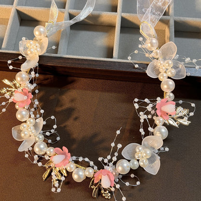 Children's Headband Sweet European Style Fairy Style Golden Leaf Headband Flower Wreath Pearl Headband Bride's New Crown - image 3