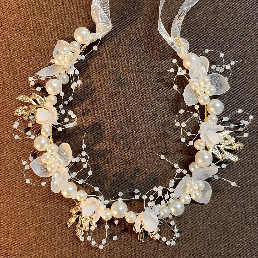 Children's Headband Sweet European Style Fairy Style Golden Leaf Headband Flower Wreath Pearl Headband Bride's New Crown - image 4