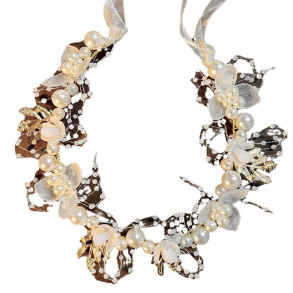 Children's Headband Sweet European Style Fairy Style Golden Leaf Headband Flower Wreath Pearl Headband Bride's New Crown - image 5