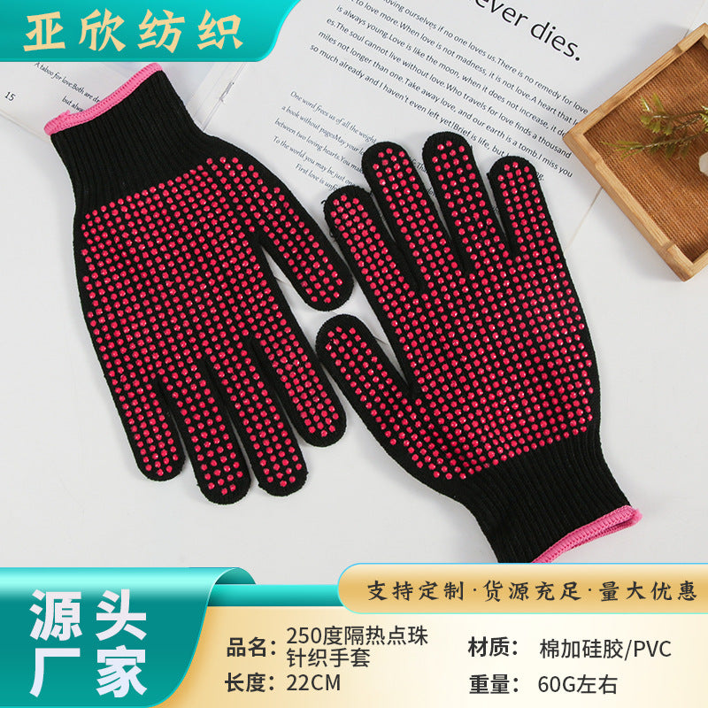 Hair Perm Silicone Heat Insulated Non-slip Hair Rod Straightener Gloves 250 Degree Heat Insulated Bead Knitted Gloves - image 1