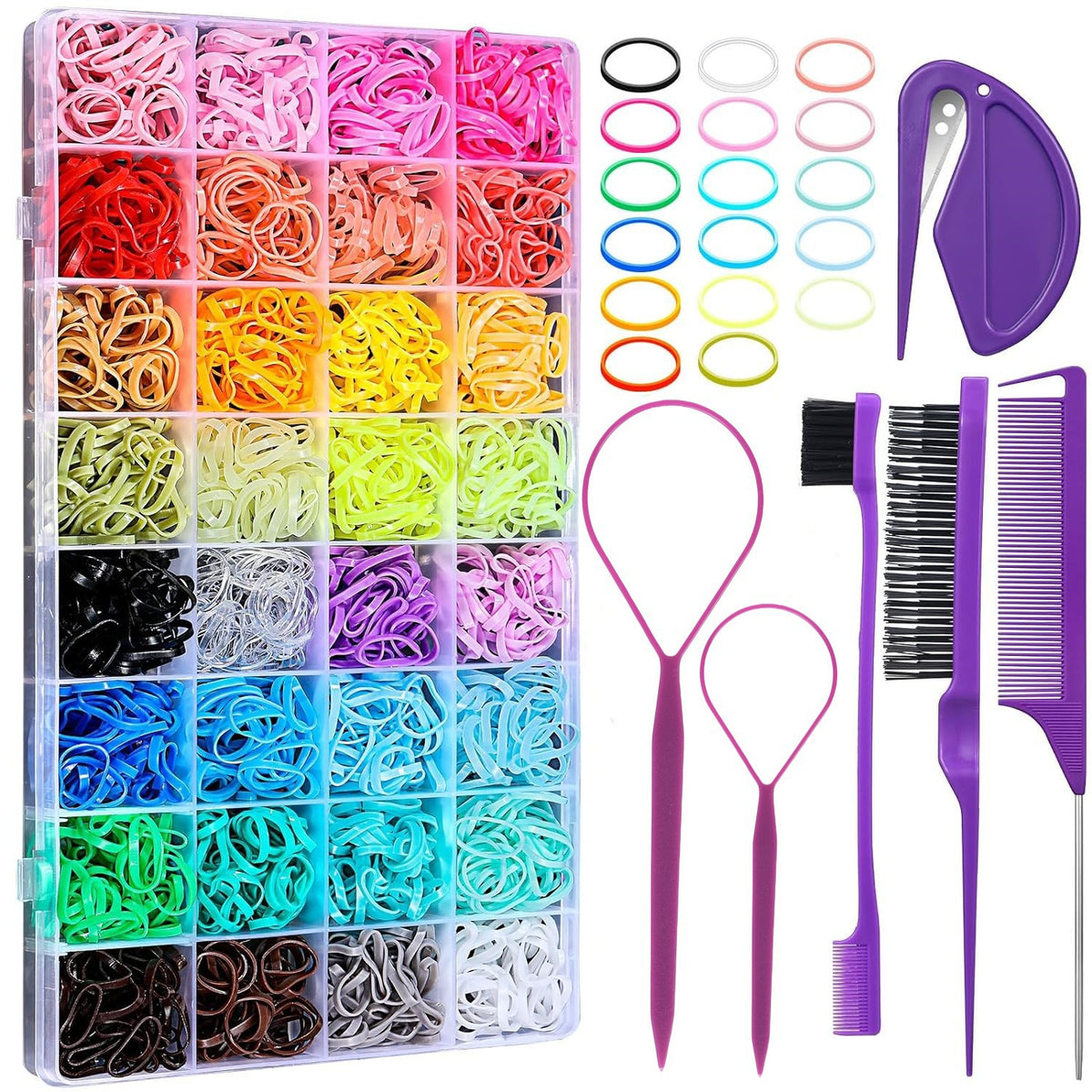 Cross-Border Exclusive Children's Colorful Hair Ties 24/28/32 Colors Boxed Hair Ropes Hair Pullers Hair Needles Pointed Tail Comb - image 2