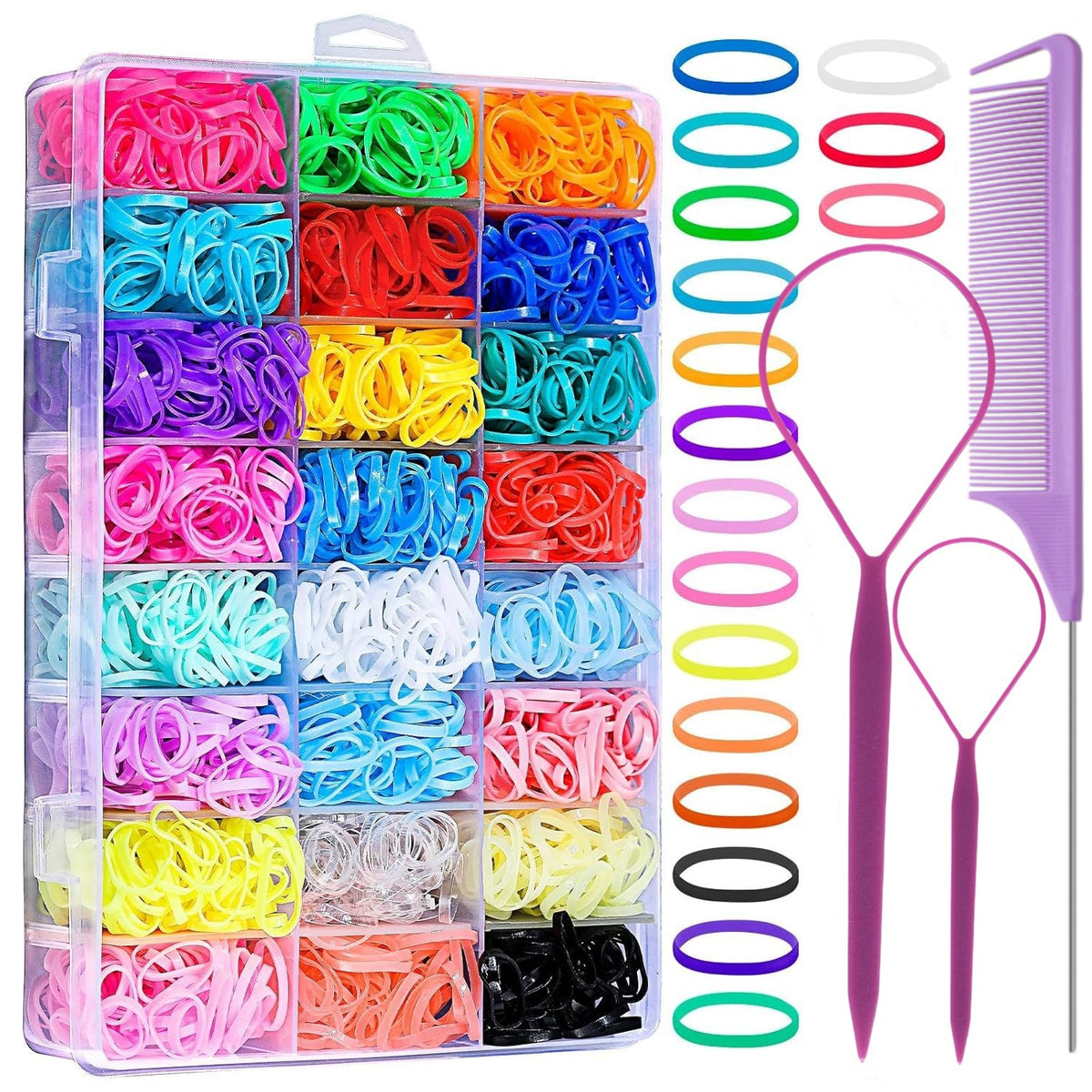 Cross-Border Exclusive Children's Colorful Hair Ties 24/28/32 Colors Boxed Hair Ropes Hair Pullers Hair Needles Pointed Tail Comb - image 5