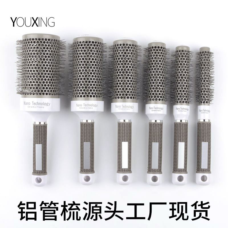 Cylinder curly hair professional styling gray handle Amazon thermal conductivity air aluminum tube ceramic roll comb hair comb - image 1
